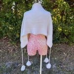 GURU Italian Wool Blend Large Ivory Knit Wrap Sweater Scarf Tassels And Poms White Photo 3