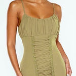 Pretty Little Thing Olive Khaki Ruched Lace Up Bodycon Mini Dress Size 12 Photo 0