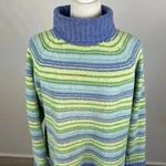 Carolyn Taylor  Blue & Green Striped Turtleneck Sweater Size Large Photo 1