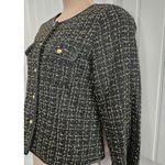 Nanette Lepore Black And Gold Tweed Blazer Faux Leather Piping Size 14 Jacket Photo 3