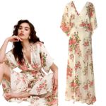 Reformation RARE MAXI FLORAL PINK CREAM KIMONO SLEEVES WRAP DRESS XL EUC Photo 2