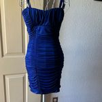 Chic Royal Blue Ruched Mini Dress Photo 6
