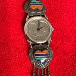 Indian Head Watch with Minimalist Face and Beaded Band Silver Photo 0