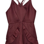 L’atiste by Amy Burgundy Satin Romper Women’s Strappy Ruffle Hem. Size S Red Photo 0