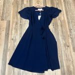 Gal Meets Glam NWT Kinsley Flutter Sleeve Wrap Dress Navy Blue Sz 6 FLAWED Photo 4