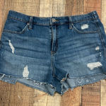 Aerie  Distressed Denim Shorts Womens Size M Medium Elastic Waist Cutoff Raw Hem Photo 0