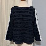 ZARA BASIC Black Textured Fringe Border White Side Long Sleeve Top Women Size M Size M Photo 0