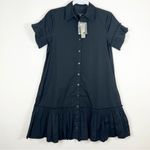 J.Crew  Amelia Cotton Poplin Shirt Dress in Black Size XXS Mini Ruffled Photo 4