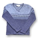 Vintage 90s Lavender Fair Isle Ribbed High V Neck Sweater Small Ski Cabincore Purple Photo 1