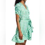 Tanya Taylor  Natasha Green Gingham Wrap Mini Dress Tie Waist Photo 4