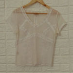 white cotton short sleeve lace trim‎ blouse Size undefined Photo 0