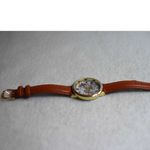 Accutime World Map Brown Leather 8.5" Band New Battery Unisex Watch Gold Photo 3