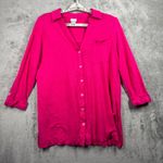 Chico's  Shirt 1 M Hot Pink 100% Linen Tunic Blouse Roll Tab Sleeve Travel Chic Photo 1