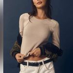 Maeve Anthropologie Faux Leather-Inset Pullover Stone Color size M Photo 12