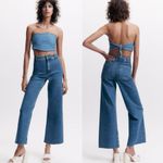 ZARA  The High Rise Marine Straight Jeans Size 12 Wide Leg Raw Hem 2553/041/400 Photo 8