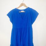 Calvin Klein knee length blue pop over v neck ruffle tiered textured dress Photo 1