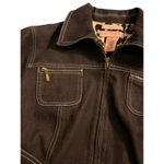 Bandolino  Stretch Black Denim Jacket Leopard Print Lined Full Zip Sz 6 NWOT Photo 2