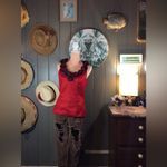 Rose Embellished Dressy Sleeveless Red Top Medium Photo 4