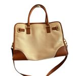 Michael Kors Michael Kors Hamilton Stripe Satchel Bag Ivory Red Brown Leather Trim Photo 11