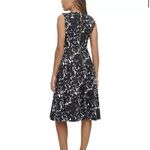 Calvin Klein  Black White Sleeveless Midi Flare Scuba Crepe‎ Dress Size 8 Pockets Photo 3