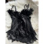 Chic Black Sheer Camisole with Feather Accents Size L Photo 2