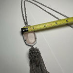 Kendra Scott Rayne Pink Rose Quartz Stone Pendant Tassel Silver Tone Necklace Photo 3