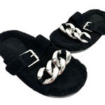 Marc Fisher Sandals Womens Size 6 Leather Black Fresno Shearling Sherpa Slides Photo 0