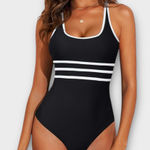 Women's One Piece Athletic Swimsuit Sports Cheeky High Cut Bathing Suit Black Size XL Photo 0