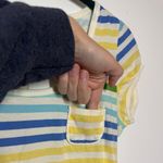 Miker Top Women M Blue Green Stripe Short Sleeve Cutout Pocket 90s Y2K Made USA Size M Photo 5