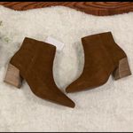 Kensie Lyden Brown Pointy Toe Suede Ankle Bootie Chunky Heels NWT Photo 6