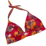 Victoria's Secret Bikini Red Orange Floral Padded Halter Tie Bikini Top, Sz L Photo 2