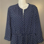 DR2 Dress Womens Medium Blue Polka Dot 3/4 Sleeve Henley Shirt Dress Short Photo 0