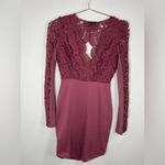 Haute Monde Chic  Burgundy Crochet Lace Bodycon Dress Long Sleeve Size Small 33” Photo 2
