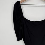 frame denim FRAME Betty Knitted Black Noir Square Neck Ruched Puff Sleeve Top Size L Photo 3