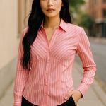 NWT ~ RAG Coral Orange & Pink Stripe Fitted Long Sleeve Blouse ~ Women's Size XL Photo 0