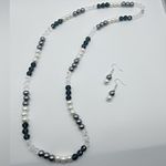 Beaded Necklace Earrings Set Glass Pearls Statement Gift Formal Elegant Wedding Blue Photo 3