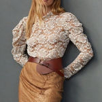 Anthropologie Dolan Sheer Lace Floral Ivory Mock Neck Blouse Top Women’s Size L Photo 0