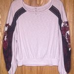 Free People Casual Clash Thermal Top Contrasting Billowed Sleeve Rose Petal XS Photo 14