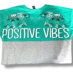 Rue 21 Womens Positive Vibes Sporty Sweatshirt Pullover Long Sleeve Gray Teal La Photo 1