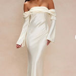 FashioNova Satin White Long Sleeve Dress Photo 0