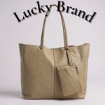Lucky Brand Jaid Taupe Leather Shoulder Carryall Tote Bag w/zippered Pouch Photo 1