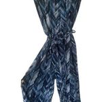 JWLovesMe Strapless Graphic Chevron Tie Belt Capri Wide Leg Palazzo Jumpsuit M Blue Size M Photo 0