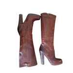 Frye - Donna Snap Tall Heeled Brown Leather Y2K Vintage Riding Boots Sz 7.5 Photo 4