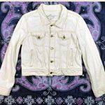 Free People Denim Trucker Jacket Womens XS Ivory Along The Way Distressed Oversi Photo 0
