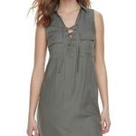 SO  Burgundy Lace-Up Collared Sleeveless Dress Photo 0