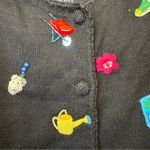 VTG Y2K 2000 Michael‎ Simon Black Cardigan Sweater Gardening Theme Sz Small S Photo 5