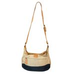 Stone Mountain USA‎ Canvas Spectator 2 Zip Hobo with Leather Trim Blue Tan Purse Photo 4