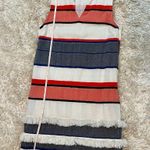 Chelsea & Theodore Woven Striped Fringe Trim Shift Dress 100% Cotton Size SP Blue Photo 11