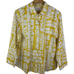 Chico's  Floral Leaf Print Button Up Shirt Sz 2 (12) Yellow Office Coastal‎ Travel Photo 0