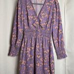 WAYF Purple Floral Surplice Long Sleeve Mini Dress Medium Photo 1